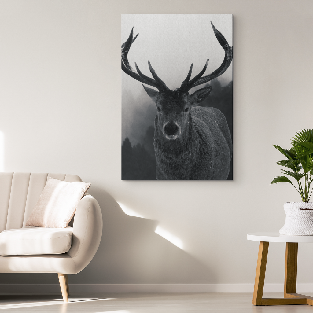 Black And White Stag Canvas – Rustic Wall Art, Deer Wall Decor