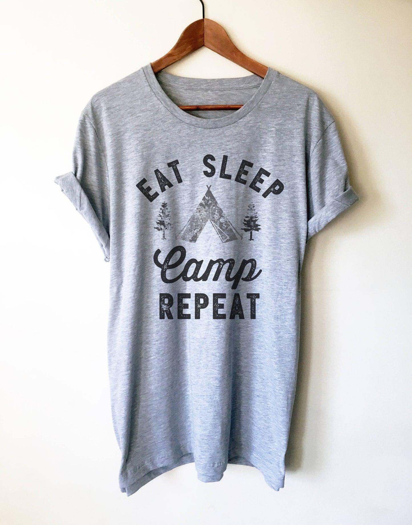 Eat Sleep Camp Repeat Unisex Shirt - Camping shirt, Happy camper shirt, Happy camper, Camping, Hiking shirt, Camping gift, Camp shirt