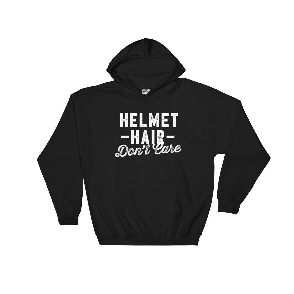 Helmet Hair Don’t Care Hoodie - Motorcycle shirt, Biker chick, Horse riding shirt, Horse shirt, Equestrian shirt, Cycling shirt