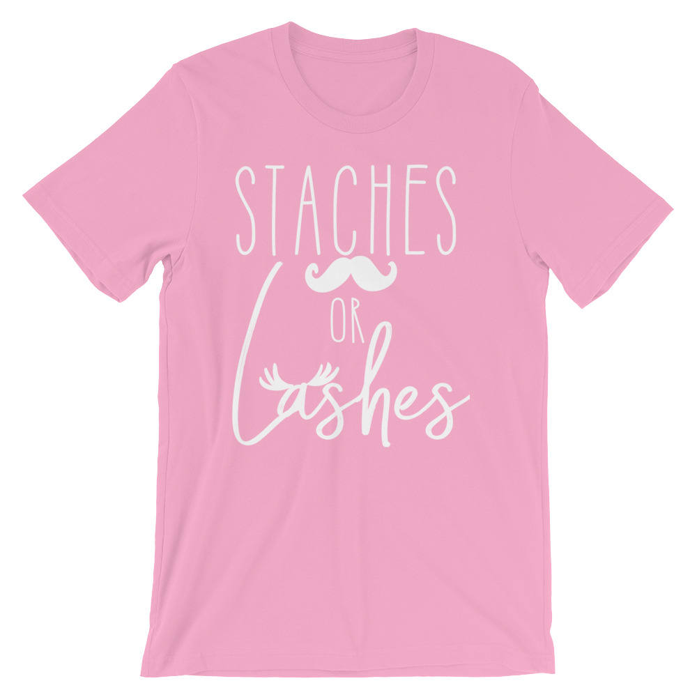 Staches Or Lashes T-Shirt - Pregnancy announcement shirt - Pregnancy reveal shirt - Cute Maternity Shirt - Gender Reveal Shirt - Stag & Peach Co
