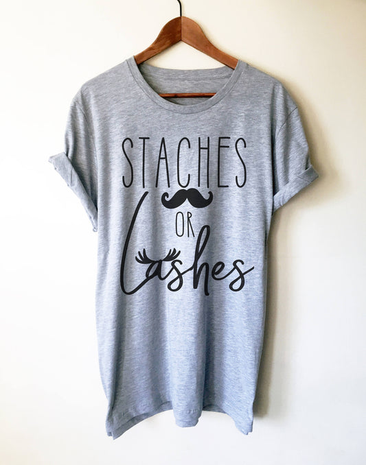 Staches Or Lashes T-Shirt - Pregnancy announcement shirt - Pregnancy reveal shirt - Cute Maternity Shirt - Gender Reveal Shirt