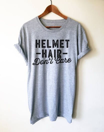 Helmet Hair Don’t Care Unisex Shirt - Motorcycle shirt, Biker chick, Horse riding shirt, Horse shirt, Equestrian shirt, Cycling shirt