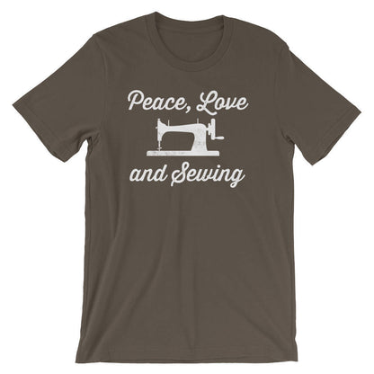 Peace, Love and Sewing Unisex Shirt - Sewing shirt | Quilting shirt | Seamstress shirt | Sewing machine shirt | Sewing gift | Crafting shirt