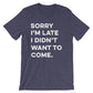 Sorry I'm Late I Didn't Want To Come Unisex Shirt - Introvert shirt, Introvert gift, Introverts unite, Antisocial shirt, Socially awkward