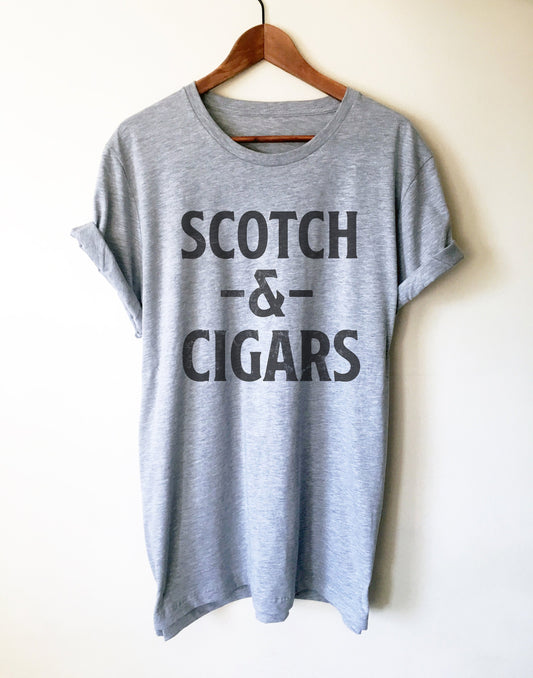 Scotch  & Cigars Unisex Shirt - Cigar Shirt, Cigar Lover Gift, Unique Cigar Gifts, Dad Shirt, Husband Shirt, Whiskey Gift, Fathers Day Shirt