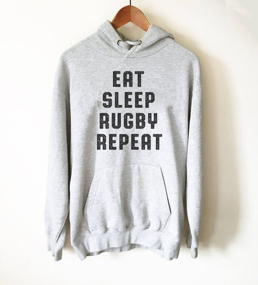 Eat Sleep Rugby Repeat Hoodie - Rugby Shirt, Rugby Gifts, Rugby League, Rugby Player, Rugby Team, Rugby Coach, Funny Rugby T-Shirt