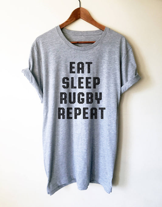 Eat Sleep Rugby Repeat Unisex Shirt - Rugby Shirt, Rugby Gifts, Rugby League, Rugby Player, Rugby Team, Rugby Coach, Funny Rugby T-Shirt