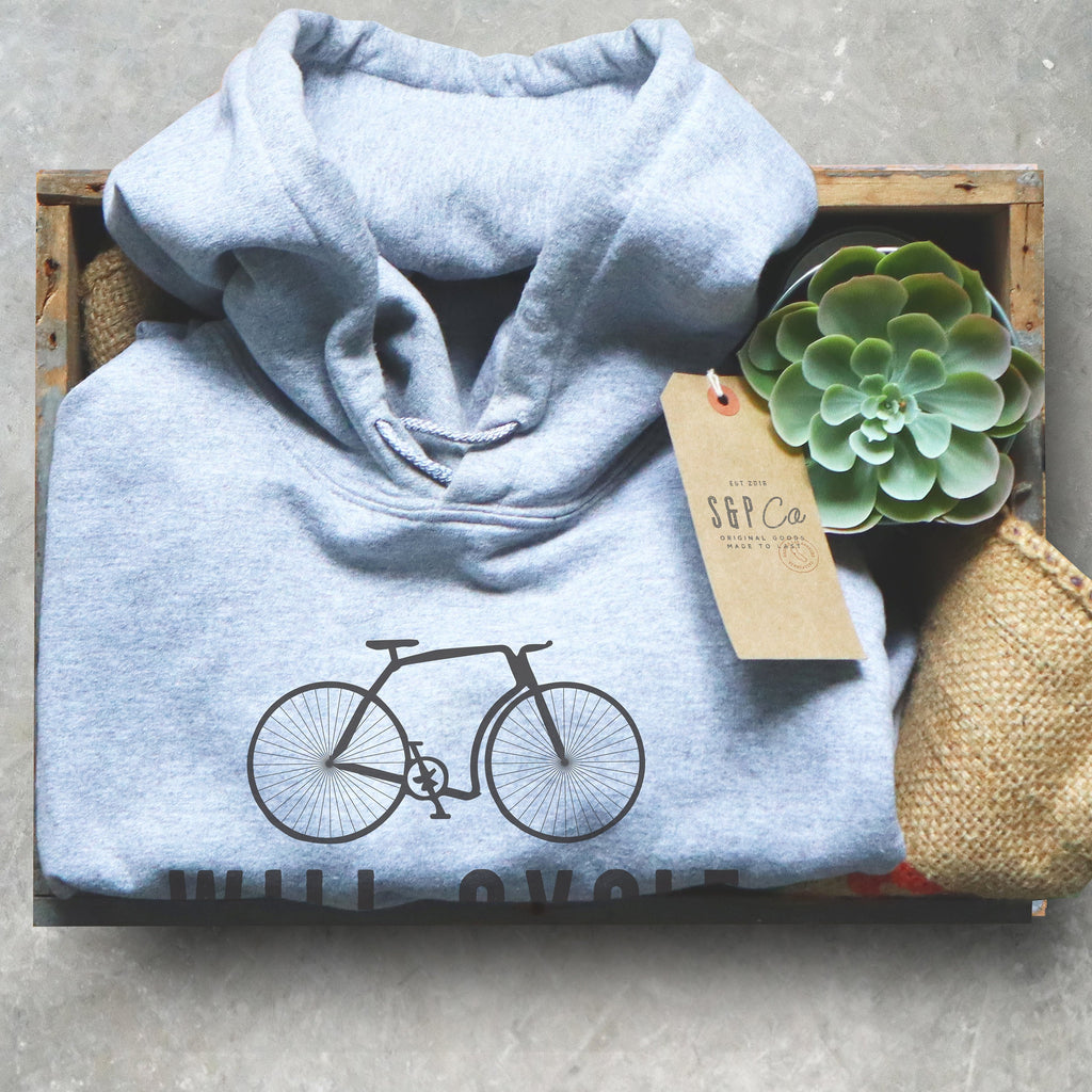 Will Cycle For Wine Hoodie - Cycling Hoodie, Cyclists Gift, Bicycle Shirt, Bicycle Lover Gift, Cycling Shirt, Triathlon Shirt, Cyclist Shirt - Stag & Peach Co