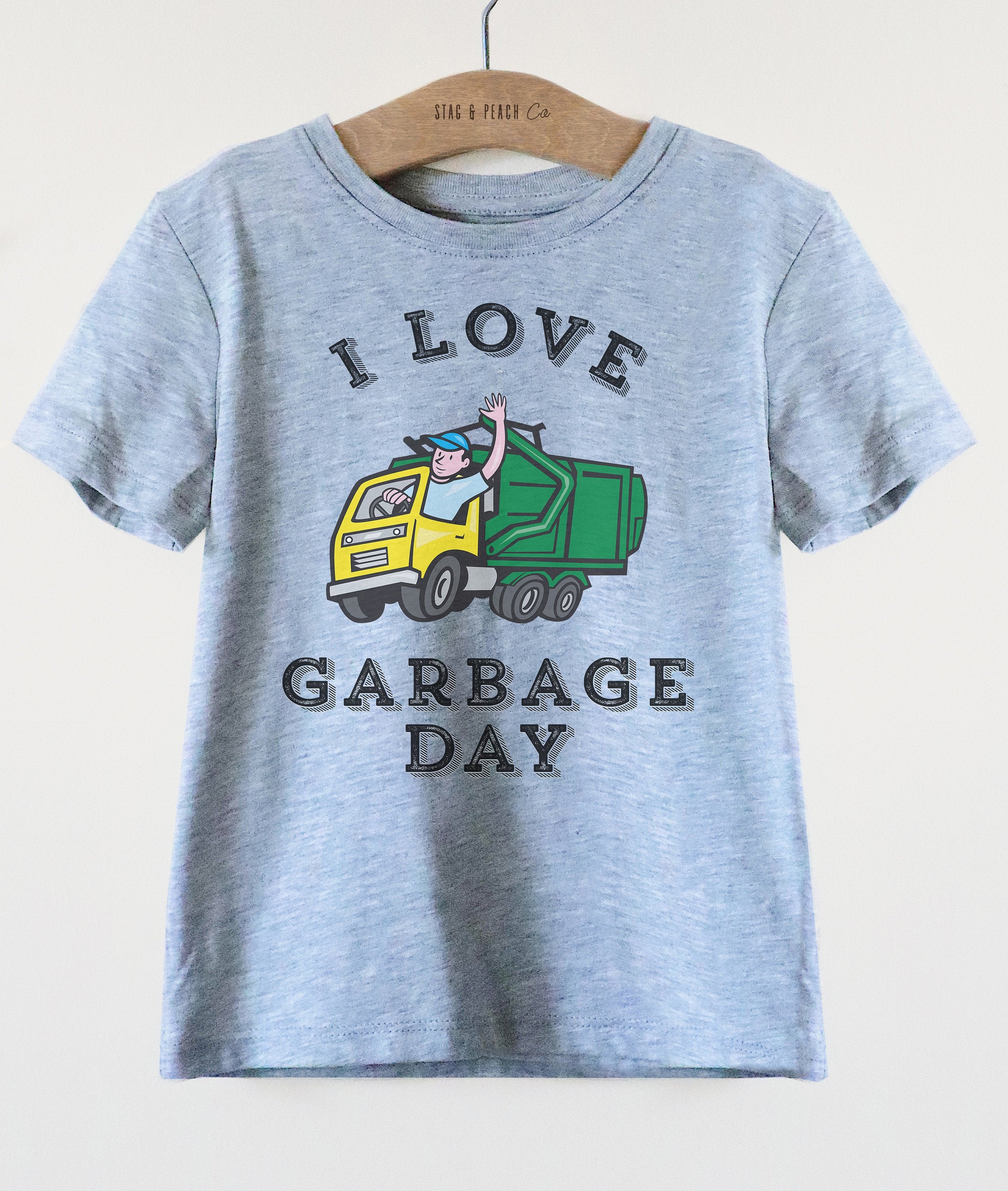 I Love Garbage Day Kids T-Shirt - - garbage truck shirt - Kids Truck Shirt - Girls Truck Shirt- Boys Garbage Truck Shirt - Stag & Peach Co