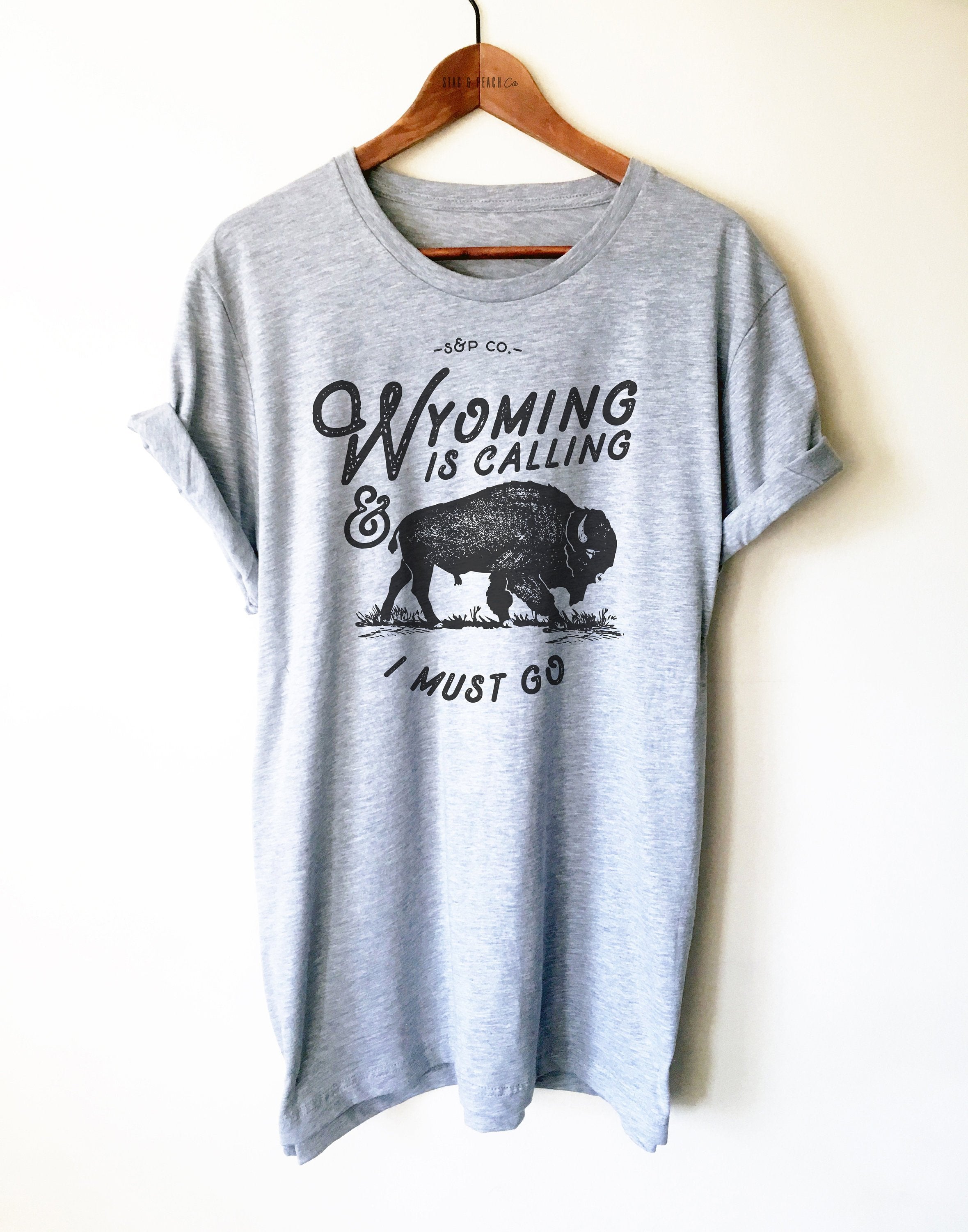 Wyoming Is Calling Unisex Shirt - Wyoming Shirt, Buffalo Shirt, State Pride Shirt, USA Shirt, Wyoming Gifts, Yellowstone National Park Shirt - Stag & Peach Co