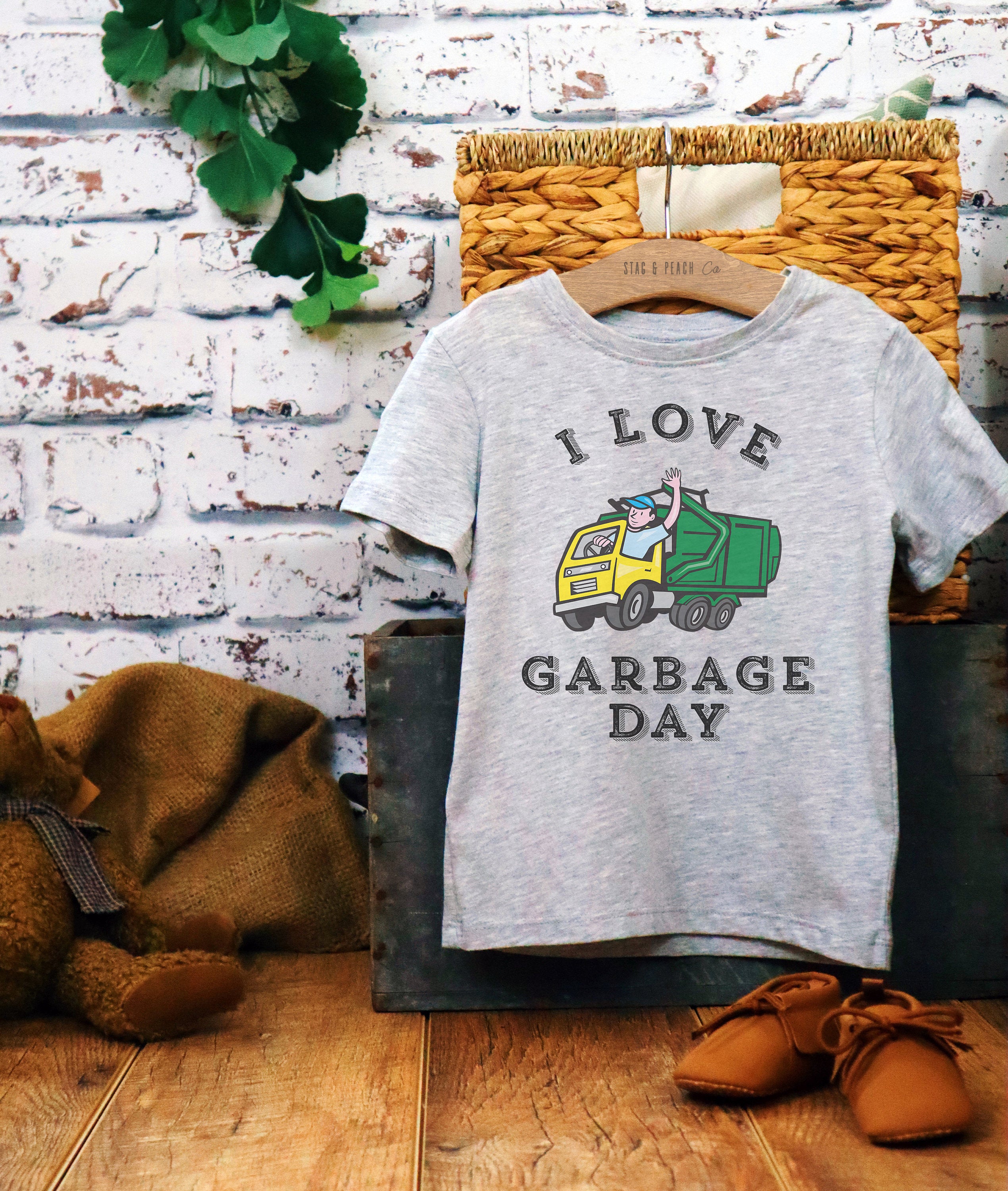 I Love Garbage Day Kids T-Shirt - - garbage truck shirt - Kids Truck Shirt - Girls Truck Shirt- Boys Garbage Truck Shirt - Stag & Peach Co