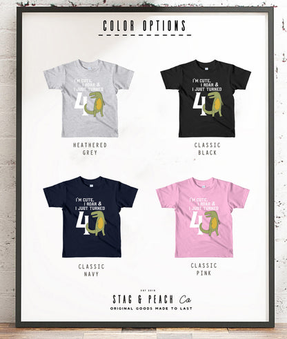 Cute 4th Birthday Dinosaur Kids T-Shirt - birthday shirt dinosaur - Toddler Top Shirt - dinosaur shirt- T-Rex birthday shirt -