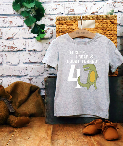 Cute 4th Birthday Dinosaur Kids T-Shirt - birthday shirt dinosaur - Toddler Top Shirt - dinosaur shirt- T-Rex birthday shirt -