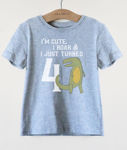 Cute 4th Birthday Dinosaur Kids T-Shirt - birthday shirt dinosaur - Toddler Top Shirt - dinosaur shirt- T-Rex birthday shirt -