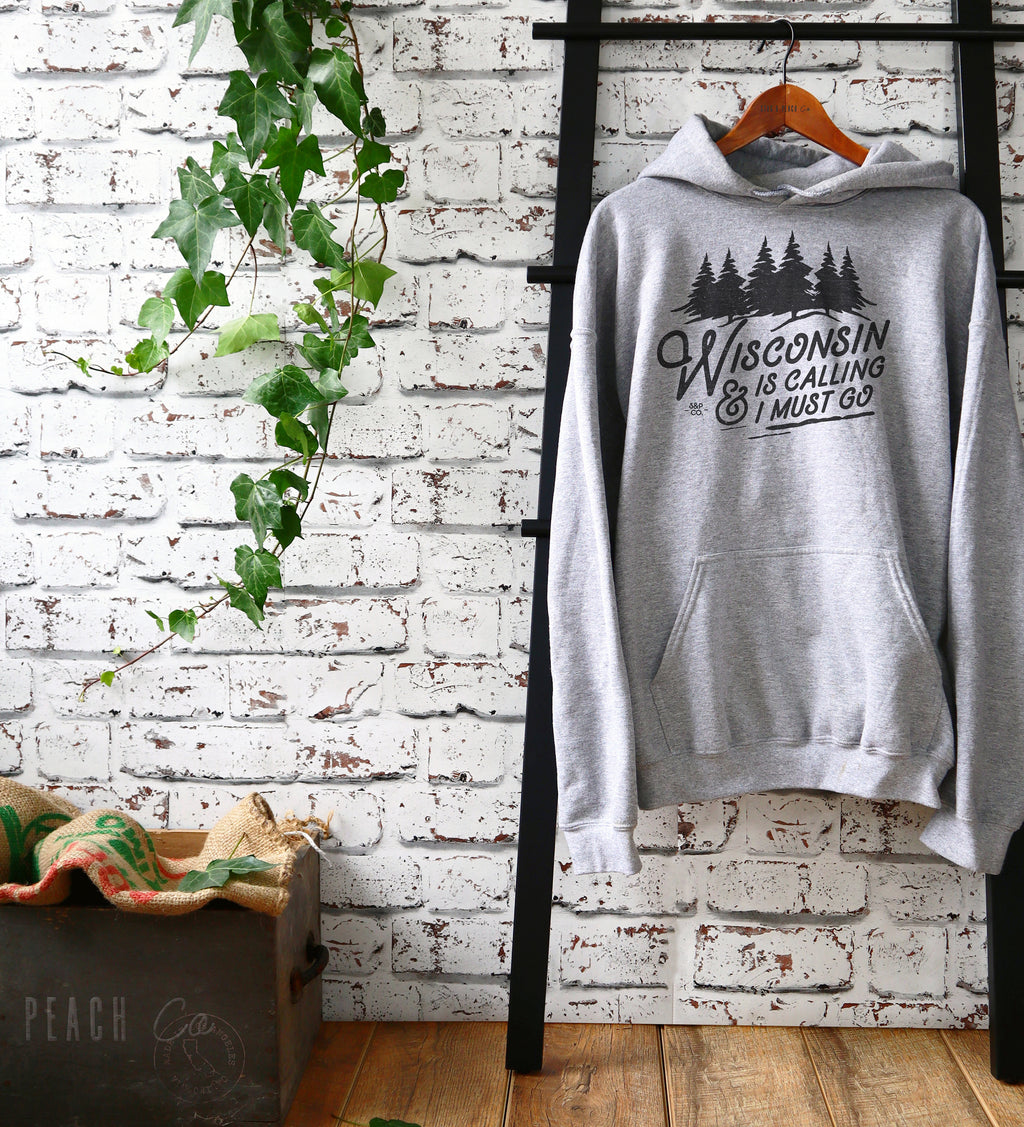 Wisconsin Is Calling Hoodie -Wisconsin Shirt, Midwest Gift, Great Lakes Shirt, Madison Shirt, Milwaukee Shirt, State Pride, Spring Green Tee - Stag & Peach Co