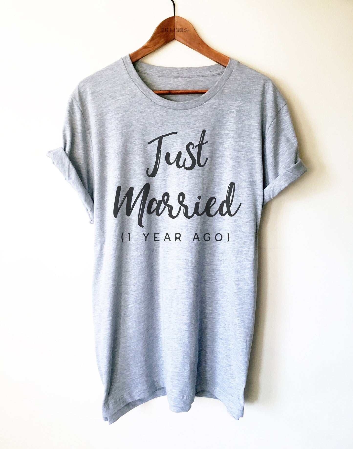 Just Married 1 Year Ago Unisex Shirt - 1st Wedding Anniversary Gift, Honeymoon Shirt, Mini Moon Shirt, 1 Year Anniversary, Gift For Wife