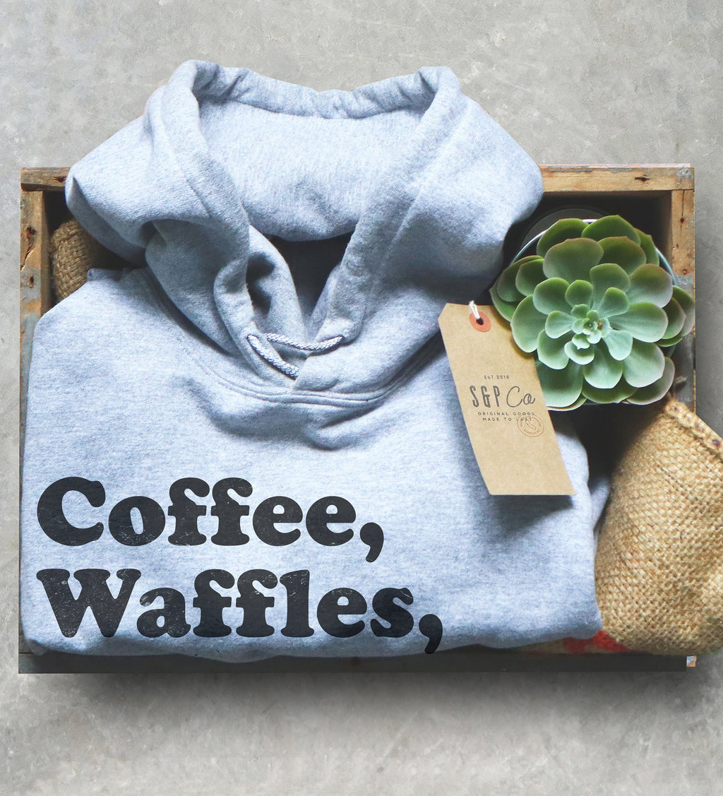 Coffee, Waffles and Ice cream Unisex Hoodie -Belgian Waffle Shirt, Breakfast Shirt, Ice Cream Theme Party Shirt, Coffee Lover Gift, Food Tee