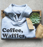 Coffee, Waffles and Ice cream Unisex Hoodie -Belgian Waffle Shirt, Breakfast Shirt, Ice Cream Theme Party Shirt, Coffee Lover Gift, Food Tee