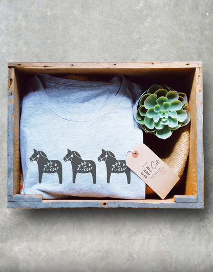 Cute Dala Horse Unisex Shirt - Horse Shirt, Scandinavian Shirt, Swedish Horse TShirt, Horse Print Shirt, Folk Art Tee, Holiday Horse Shirt