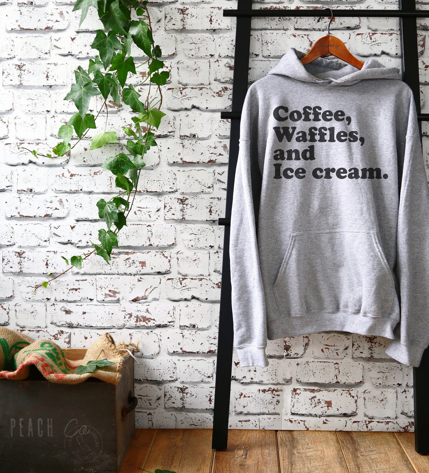 Coffee, Waffles and Ice cream Unisex Hoodie -Belgian Waffle Shirt, Breakfast Shirt, Ice Cream Theme Party Shirt, Coffee Lover Gift, Food Tee
