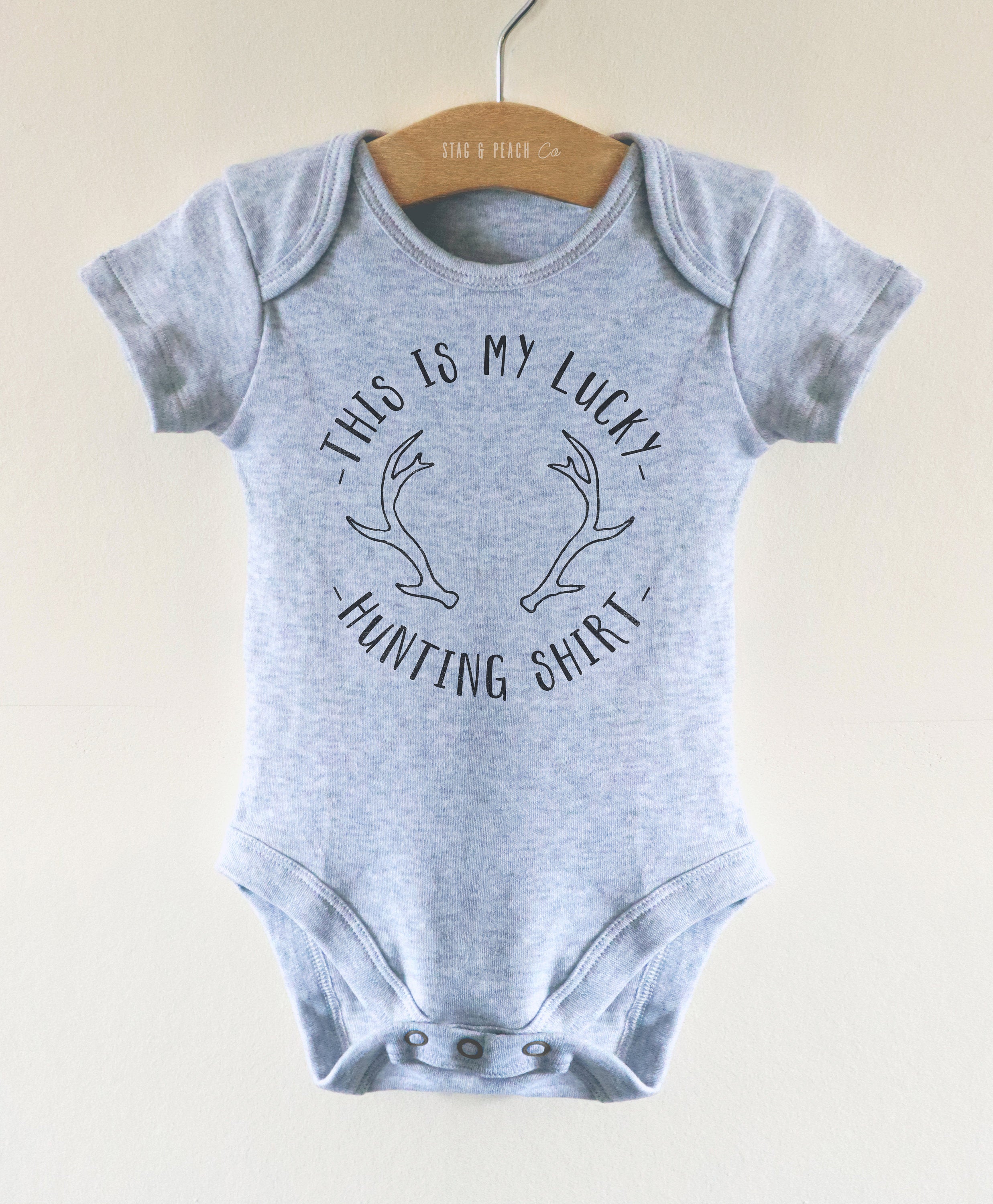 This Is My Lucky Hunting Shirt Baby Bodysuit - Stag & Peach Co