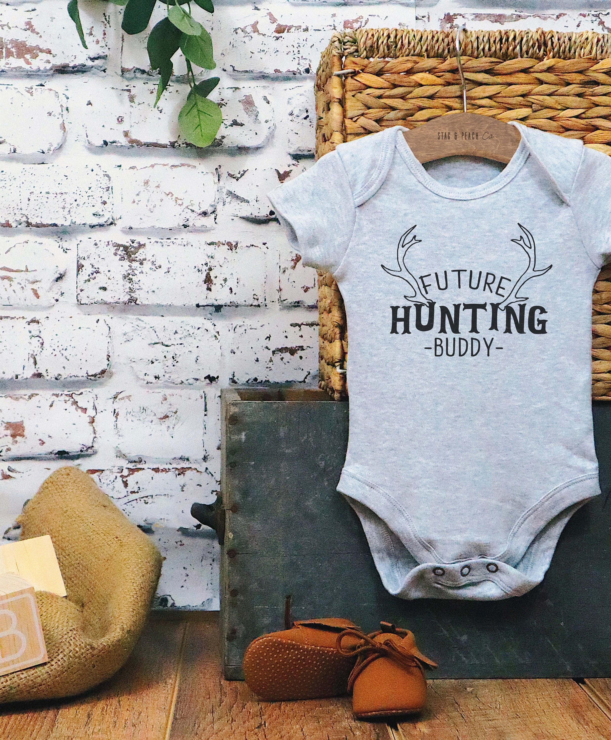 Future Hunting Buddy Baby Bodysuit - Stag & Peach Co