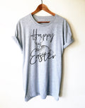 Happy Easter Unisex Shirt - Rabbit Lover Gift, Easter Bunny Shirt, Easter Basket Gifts, Bunny Print Shirt, Easter Stuffer, Christian Easter - Stag & Peach Co