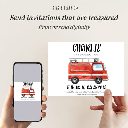Editable Fire Truck Birthday Invite - Fire Truck Birthday Invitation, Firefighter Invitation, Fire Truck Party, Fire Truck Birthday Theme