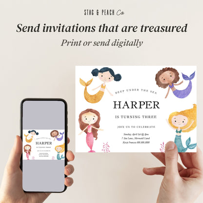 Mermaid Birthday Party Invitation - Mermaid Birthday Invitation Template, Mermaid Birthday Invitation Digital, Under The Sea Birthday Invite