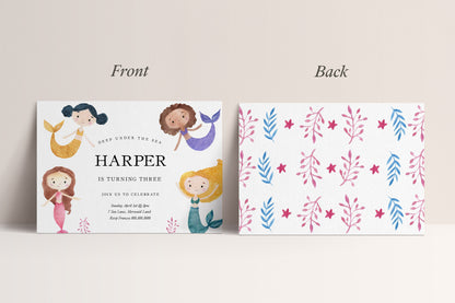 Mermaid Birthday Party Invitation - Mermaid Birthday Invitation Template, Mermaid Birthday Invitation Digital, Under The Sea Birthday Invite