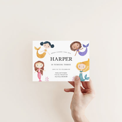 Mermaid Birthday Party Invitation - Mermaid Birthday Invitation Template, Mermaid Birthday Invitation Digital, Under The Sea Birthday Invite