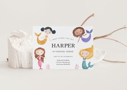 Mermaid Birthday Party Invitation - Mermaid Birthday Invitation Template, Mermaid Birthday Invitation Digital, Under The Sea Birthday Invite