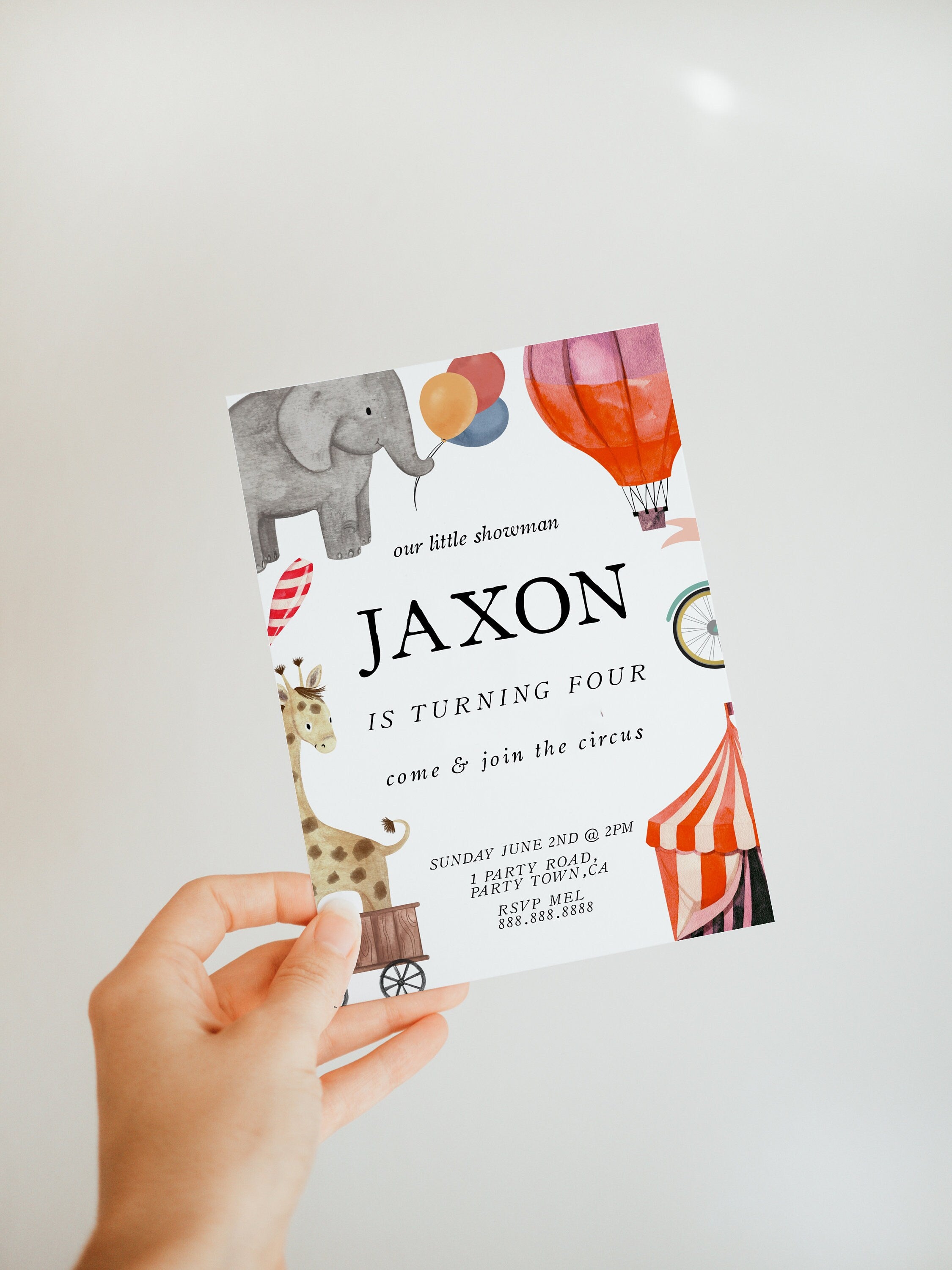 Circus Birthday Invitation - Editable Circus Invitation, Carnival Birthday Invitation, Circus Theme Party Invitation, Circus Animal Invite