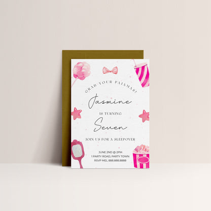 Sleepover Party Invitation - Sleep Over Birthday Party Invitation, Sleepover Party Invite, Pink Girls Birthday Invitation, Instant Download