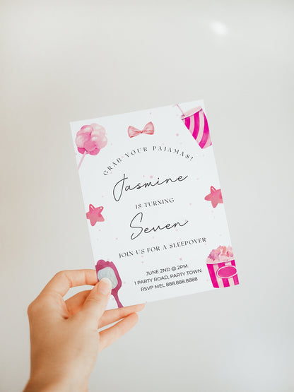 Sleepover Party Invitation - Sleep Over Birthday Party Invitation, Sleepover Party Invite, Pink Girls Birthday Invitation, Instant Download