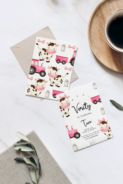 Cow Birthday Invitation - Cow Birthday Party Invitation, Cow Theme Birthday Party, Cow Invitations For A Girl, Cow Party, Instant Download