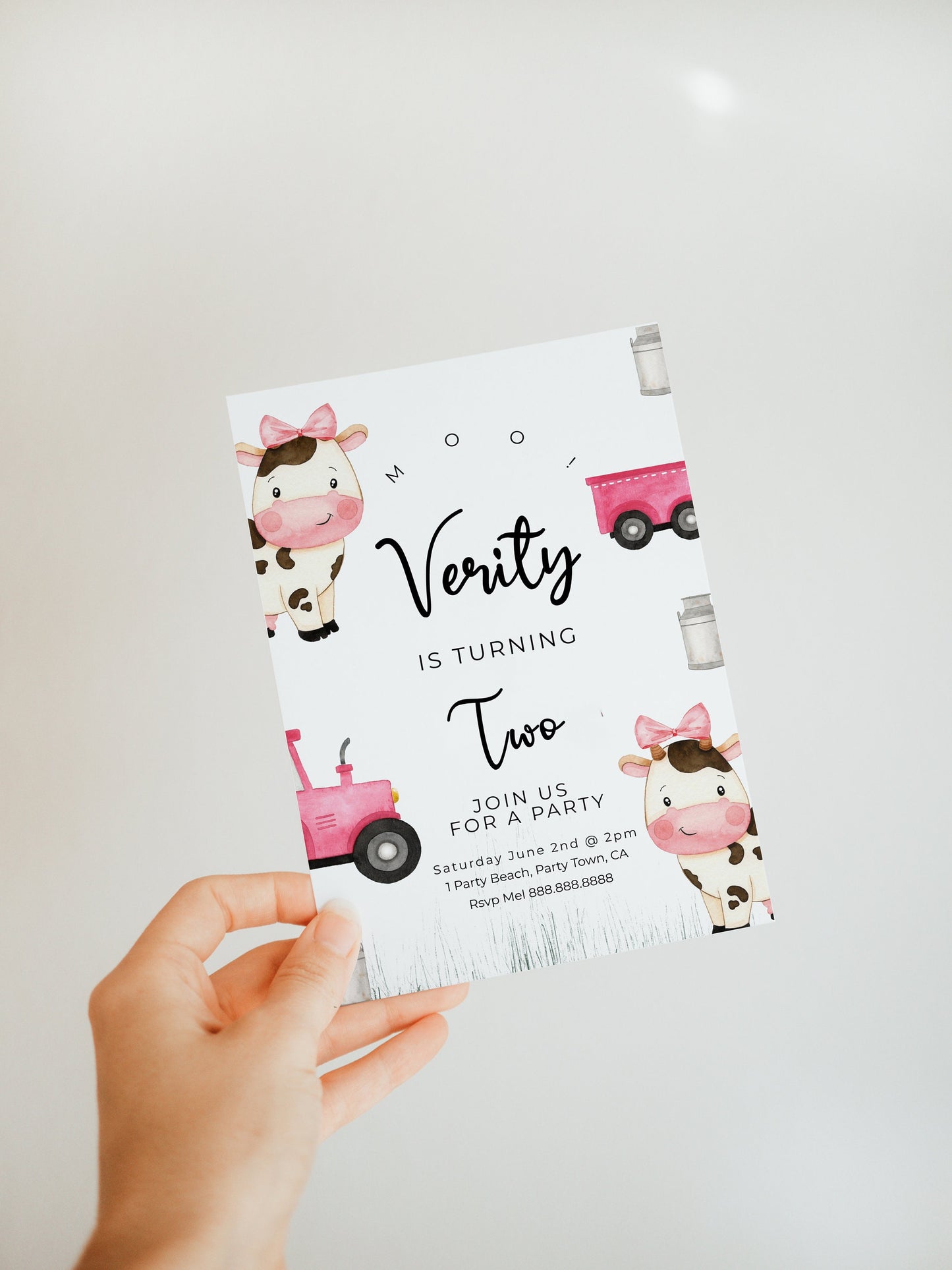 Cow Birthday Invitation - Cow Birthday Party Invitation, Cow Theme Birthday Party, Cow Invitations For A Girl, Cow Party, Instant Download