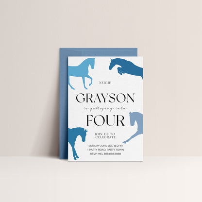 Horse Invitation Boy-Horse Invitation Blue, Horse Birthday Party Invitation, Horse Invite Birthday, Horseriding Invitation, Instant Download