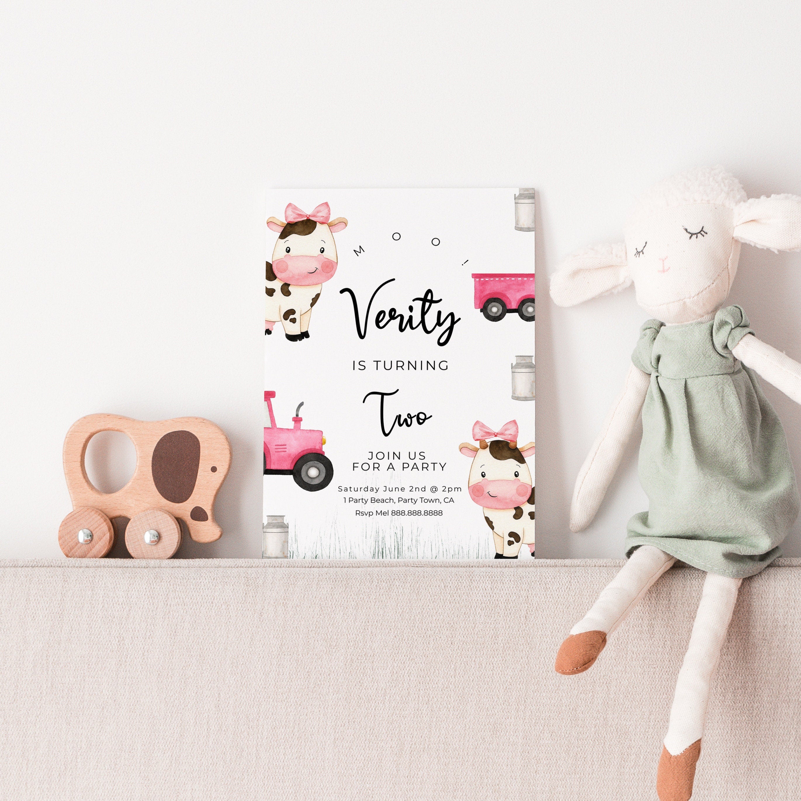 Cow Birthday Invitation - Cow Birthday Party Invitation, Cow Theme Birthday Party, Cow Invitations For A Girl, Cow Party, Instant Download