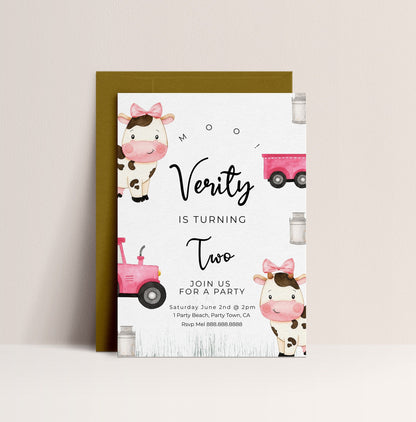 Cow Birthday Invitation - Cow Birthday Party Invitation, Cow Theme Birthday Party, Cow Invitations For A Girl, Cow Party, Instant Download