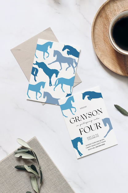 Horse Invitation Boy-Horse Invitation Blue, Horse Birthday Party Invitation, Horse Invite Birthday, Horseriding Invitation, Instant Download