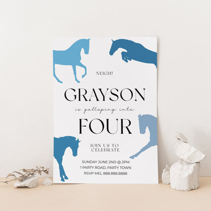 Horse Invitation Boy-Horse Invitation Blue, Horse Birthday Party Invitation, Horse Invite Birthday, Horseriding Invitation, Instant Download