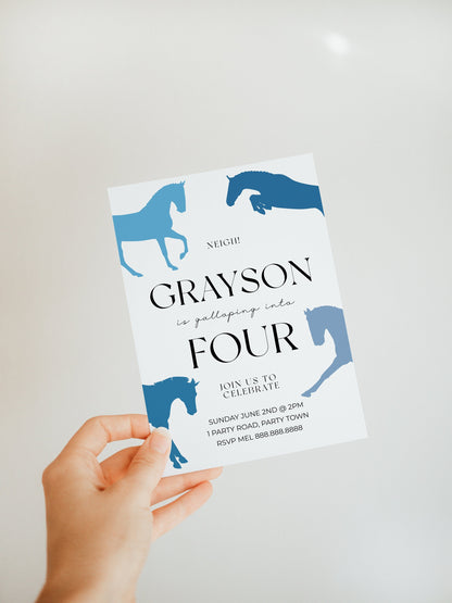 Horse Invitation Boy-Horse Invitation Blue, Horse Birthday Party Invitation, Horse Invite Birthday, Horseriding Invitation, Instant Download