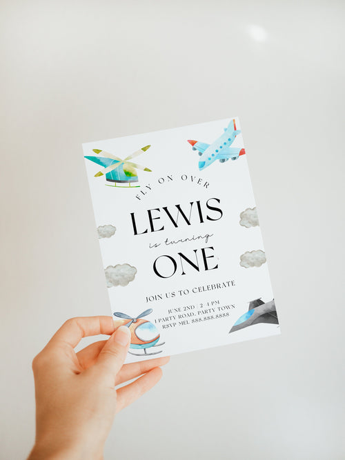 Airplane & Helicopter Birthday Invitation-Plane Birthday Party, Helicopter Birthday Invite, Transportation Invite, Editable Instant Download