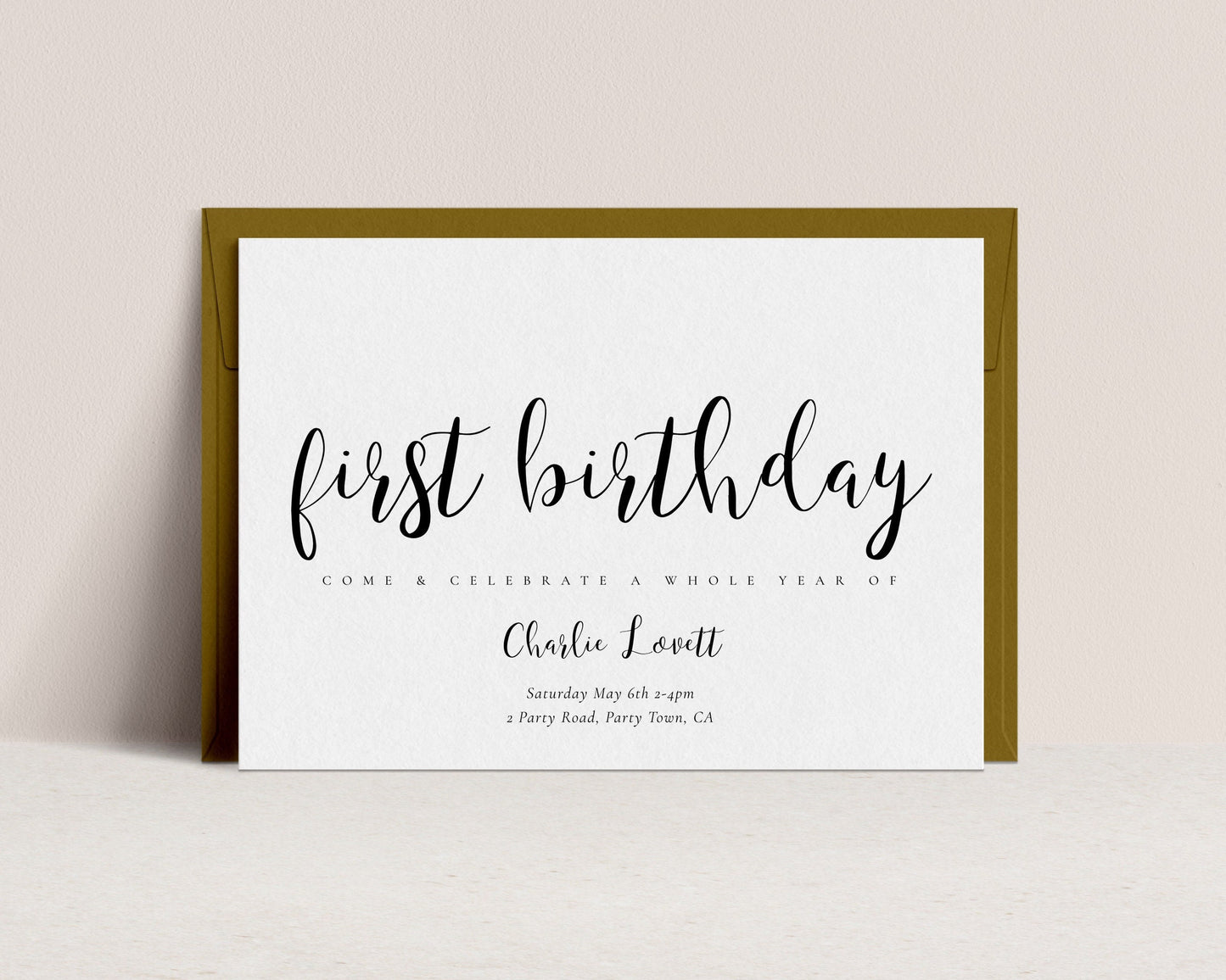 First Birthday Invitation Modern -First Birthday Party Invitation, First Birthday Invite Digital, First Birthday Girl, Boy, Instant Download