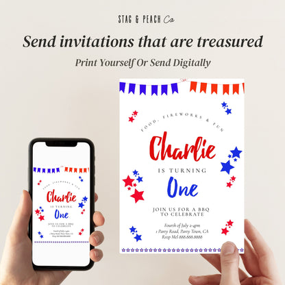 4th of July Birthday Invitation - 4th of July Invitation Birthday, Fourth of July Birthday Party, July 4th Invite Digital, Instant Download