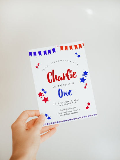 4th of July Birthday Invitation - 4th of July Invitation Birthday, Fourth of July Birthday Party, July 4th Invite Digital, Instant Download