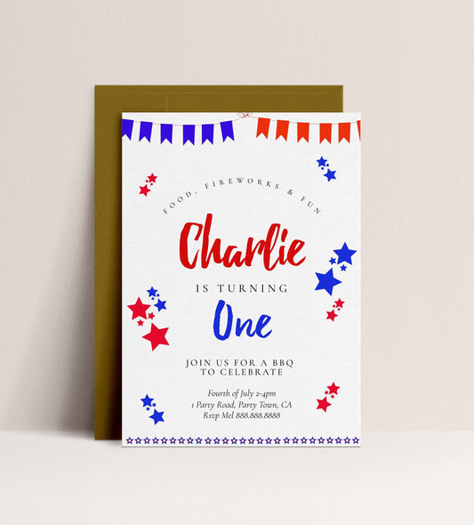 4th of July Birthday Invitation - 4th of July Invitation Birthday, Fourth of July Birthday Party, July 4th Invite Digital, Instant Download