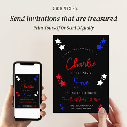 4th of July Invitation Birthday - 4th of July Birthday Invitation, Fourth of July Birthday Party, July 4th Invite Digital, Instant Download