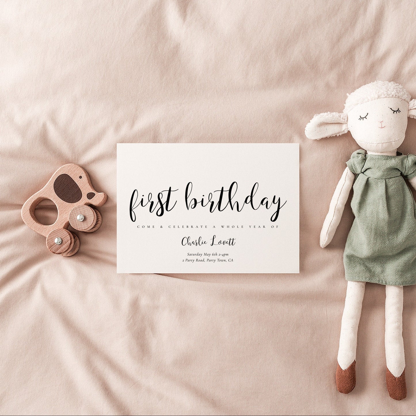 First Birthday Invitation Modern -First Birthday Party Invitation, First Birthday Invite Digital, First Birthday Girl, Boy, Instant Download